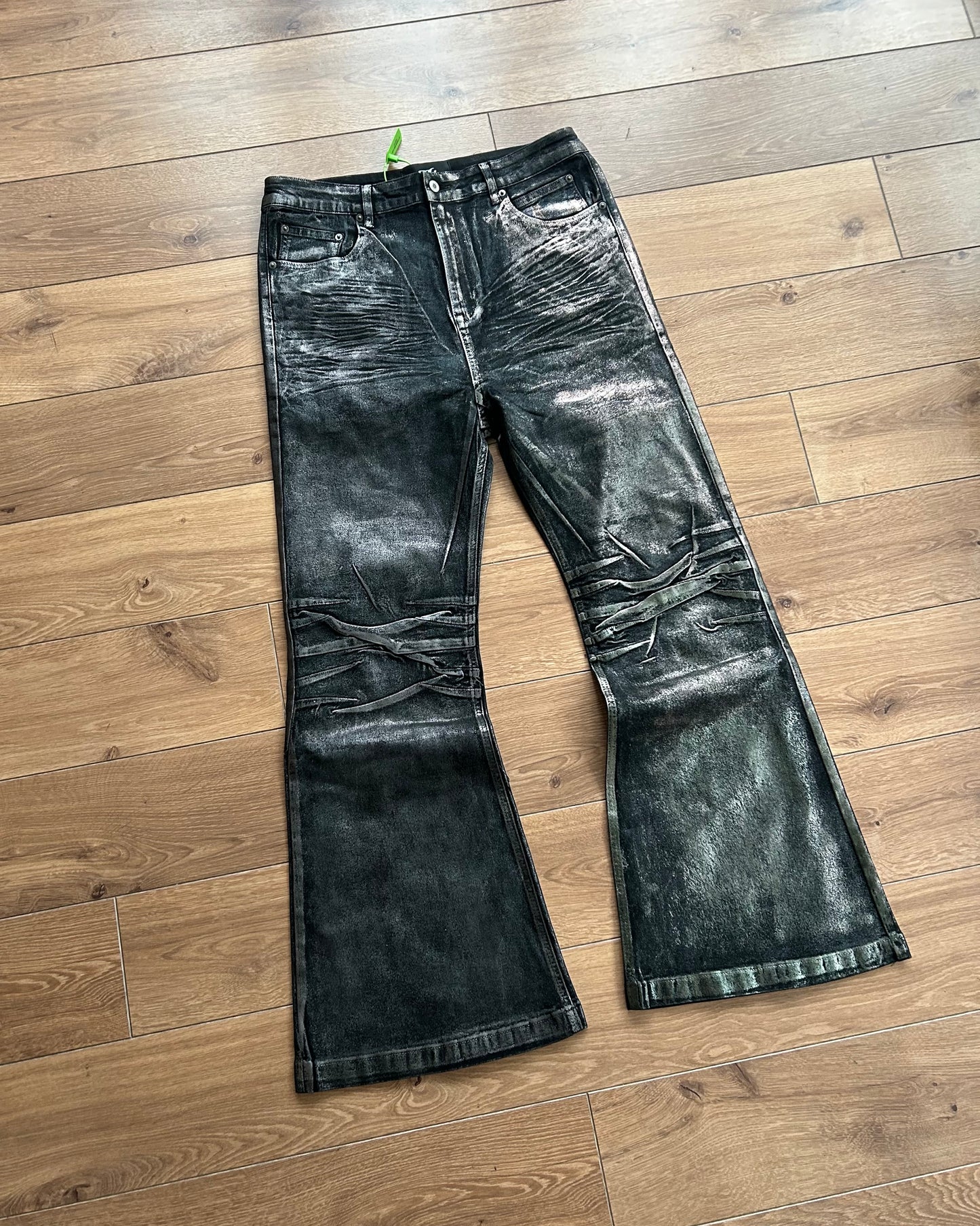 ridelucci flared coated/waxed denim (12oz) - metallic.