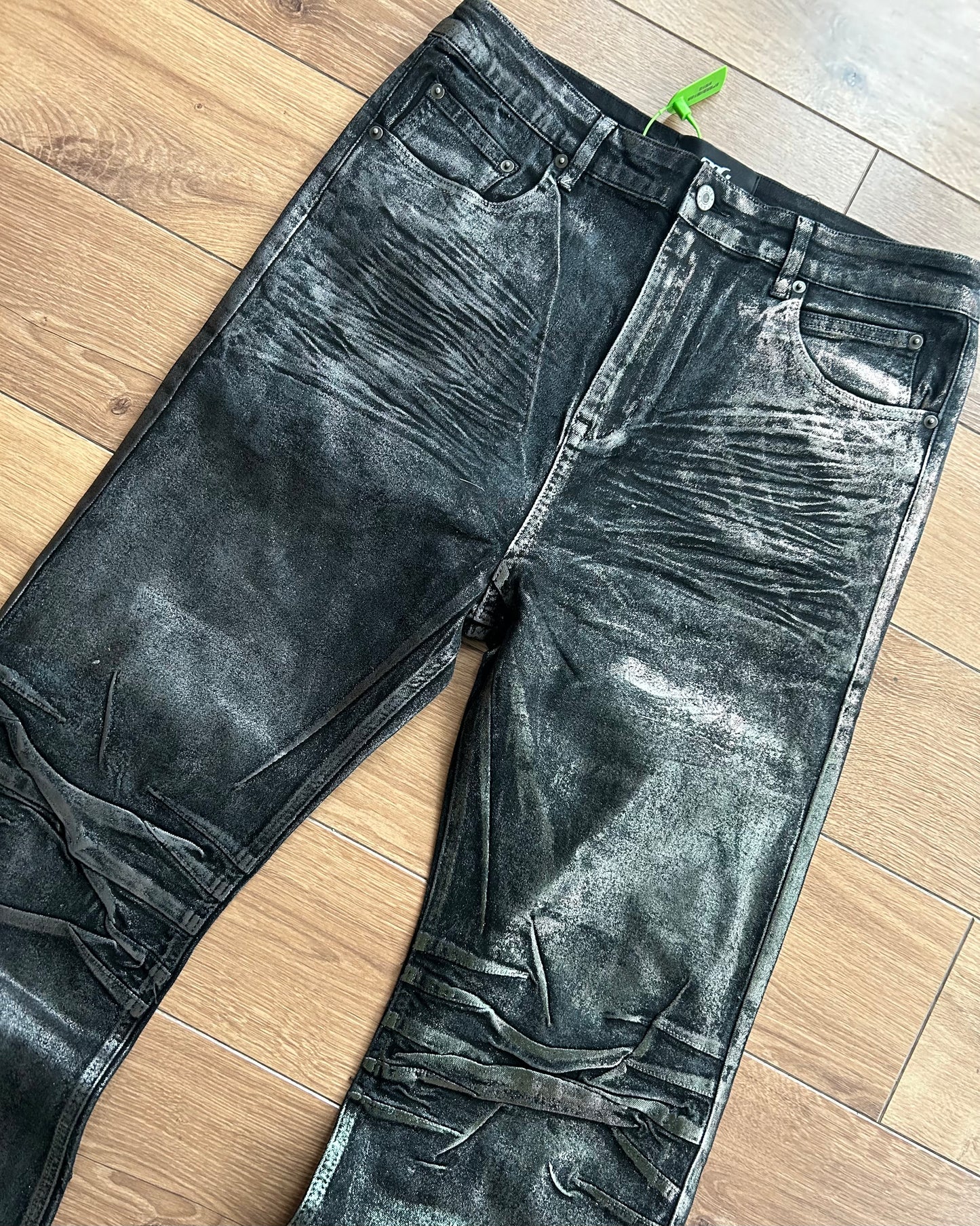 ridelucci flared coated/waxed denim (12oz) - metallic.
