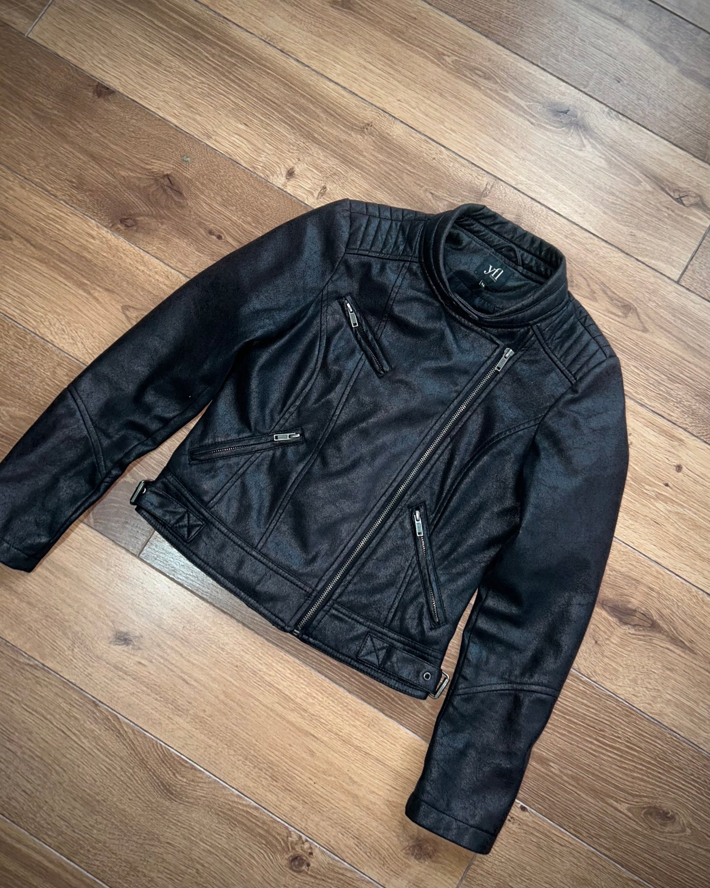 yfl black women’s moto/cafe racer jacket (S).