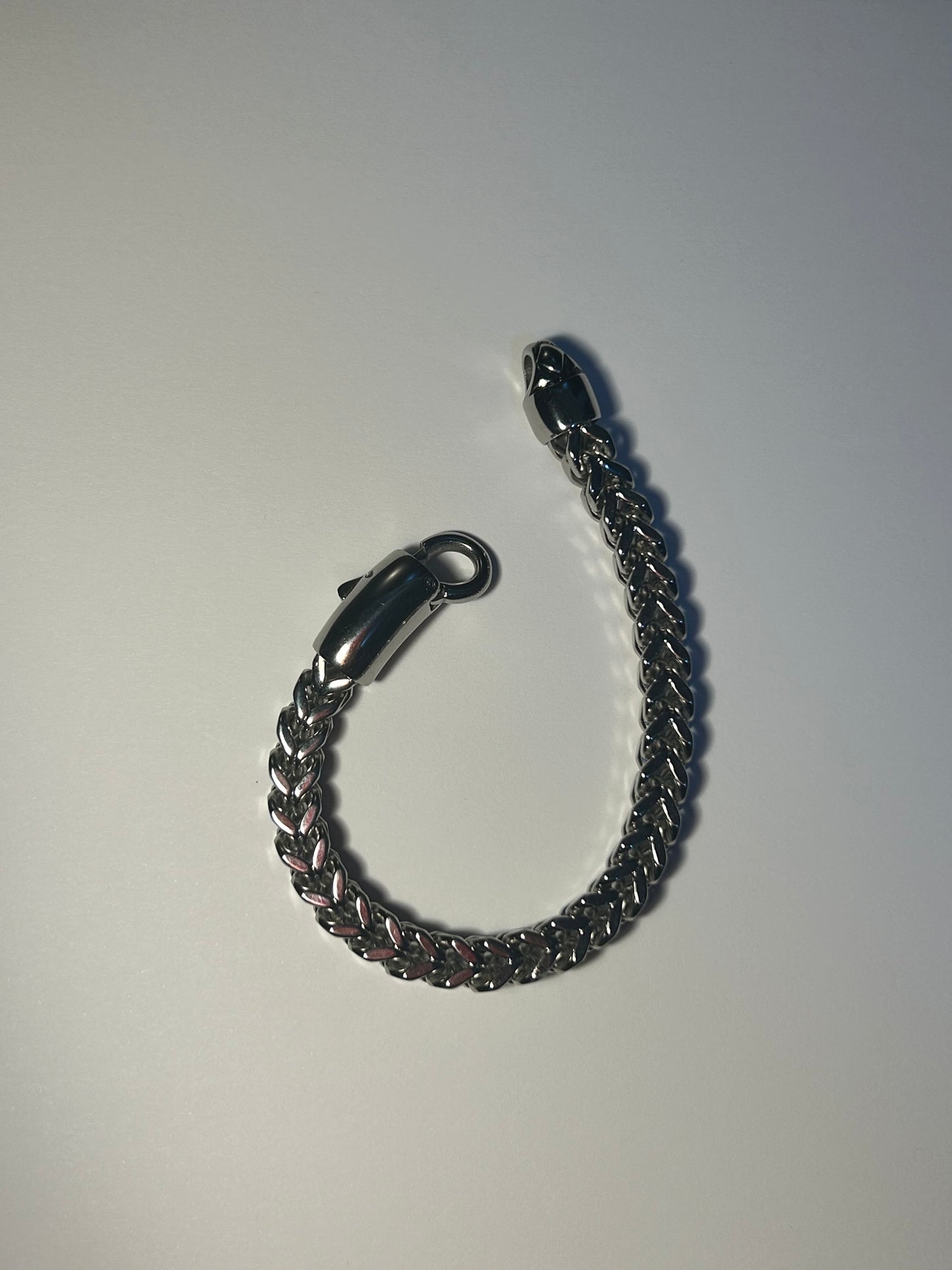 Heavy Stainless Steel Square Wheat-Link Curb Bracelet.