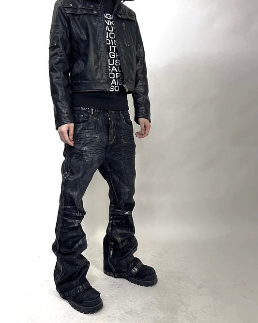 ridelucci flared coated/waxed denim (12oz) - metallic.
