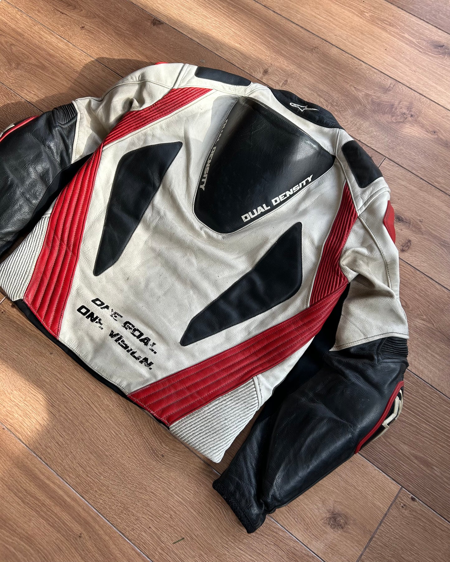 alpinestars black white & red leather moto jacket (S).