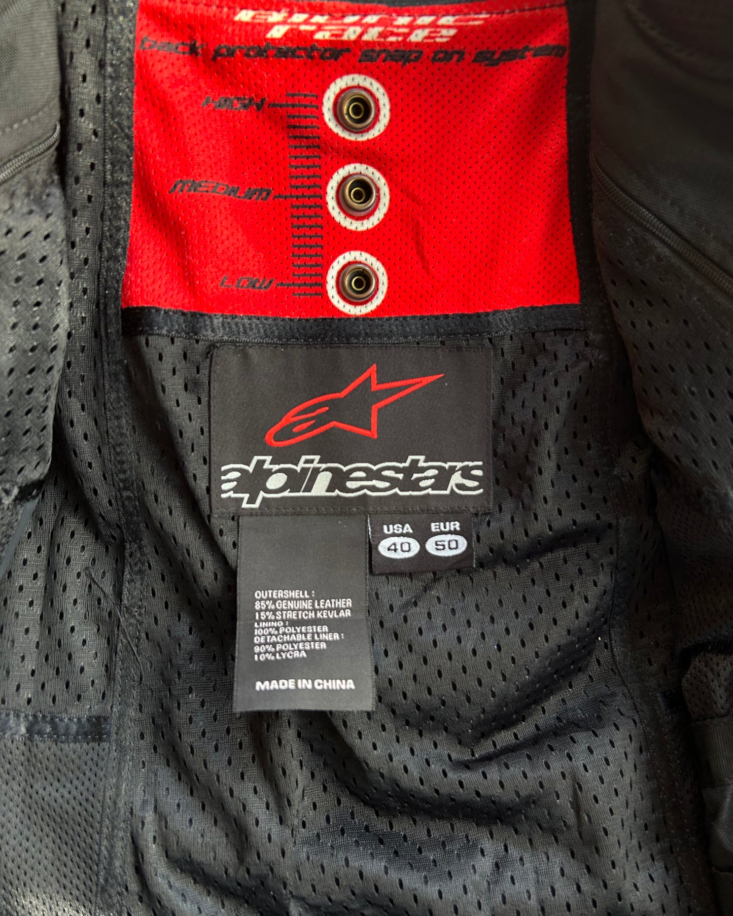 alpinestars black white & red leather moto jacket (S).