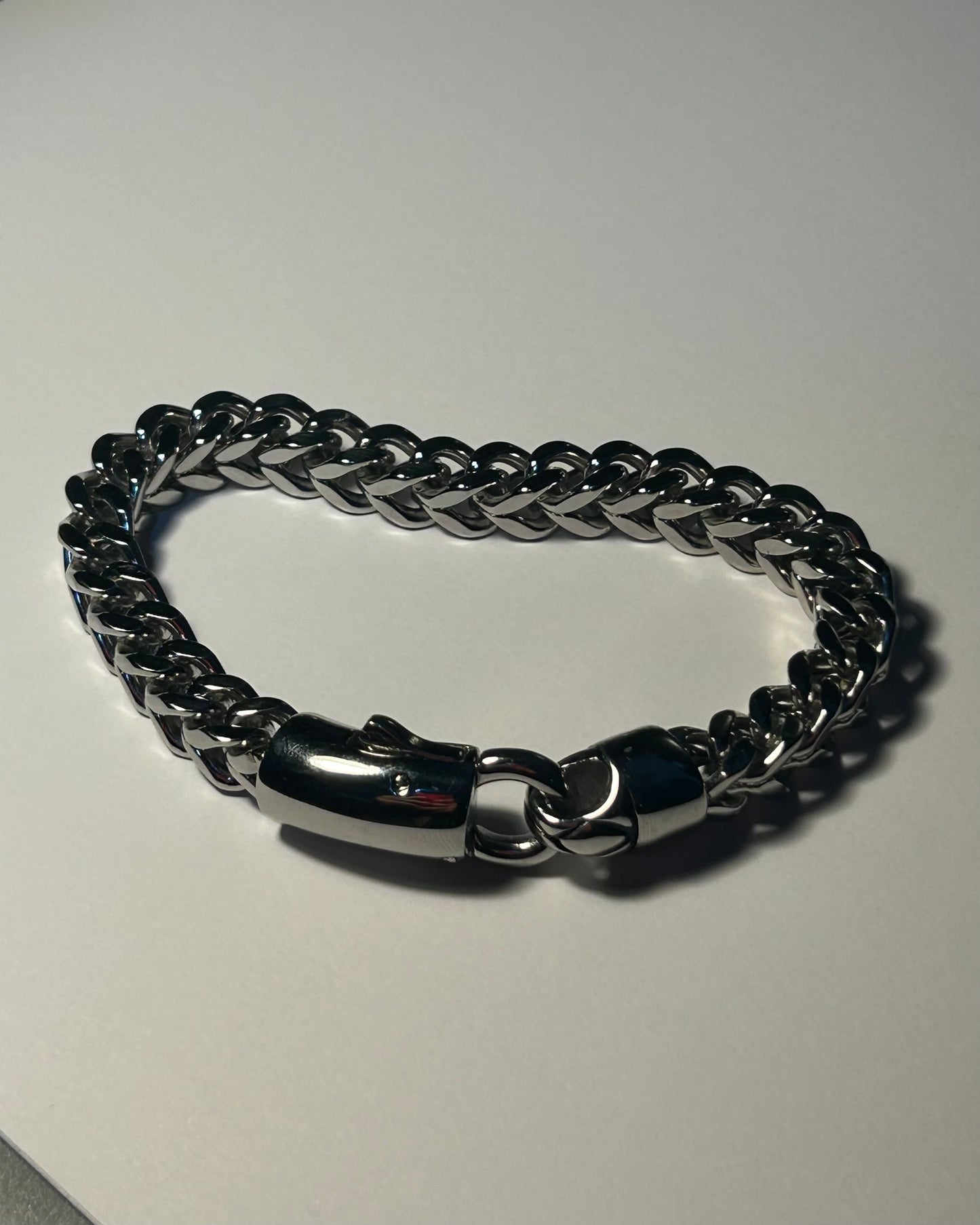 Heavy Stainless Steel Square Wheat-Link Curb Bracelet.