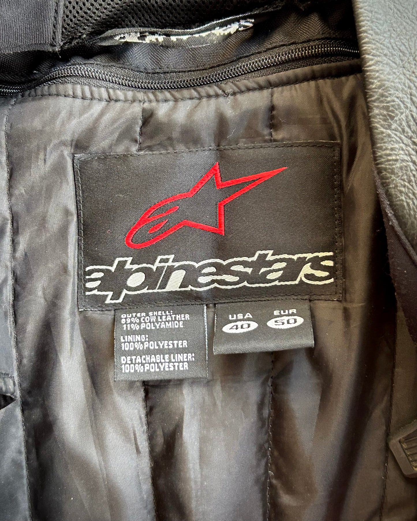 alpinestars black & white leather padded biker jacket (M).