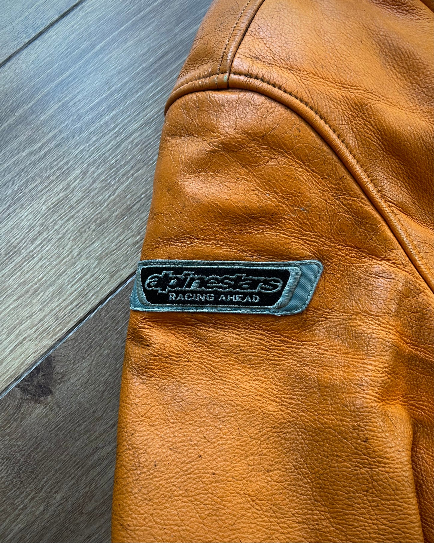 (90’s) alpinestars orange leather biker jacket (L).
