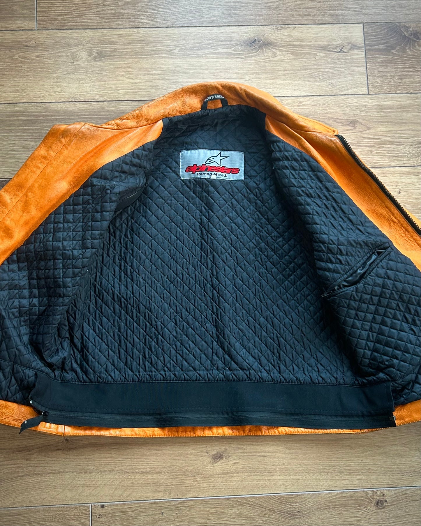 (90’s) alpinestars orange leather biker jacket (L).